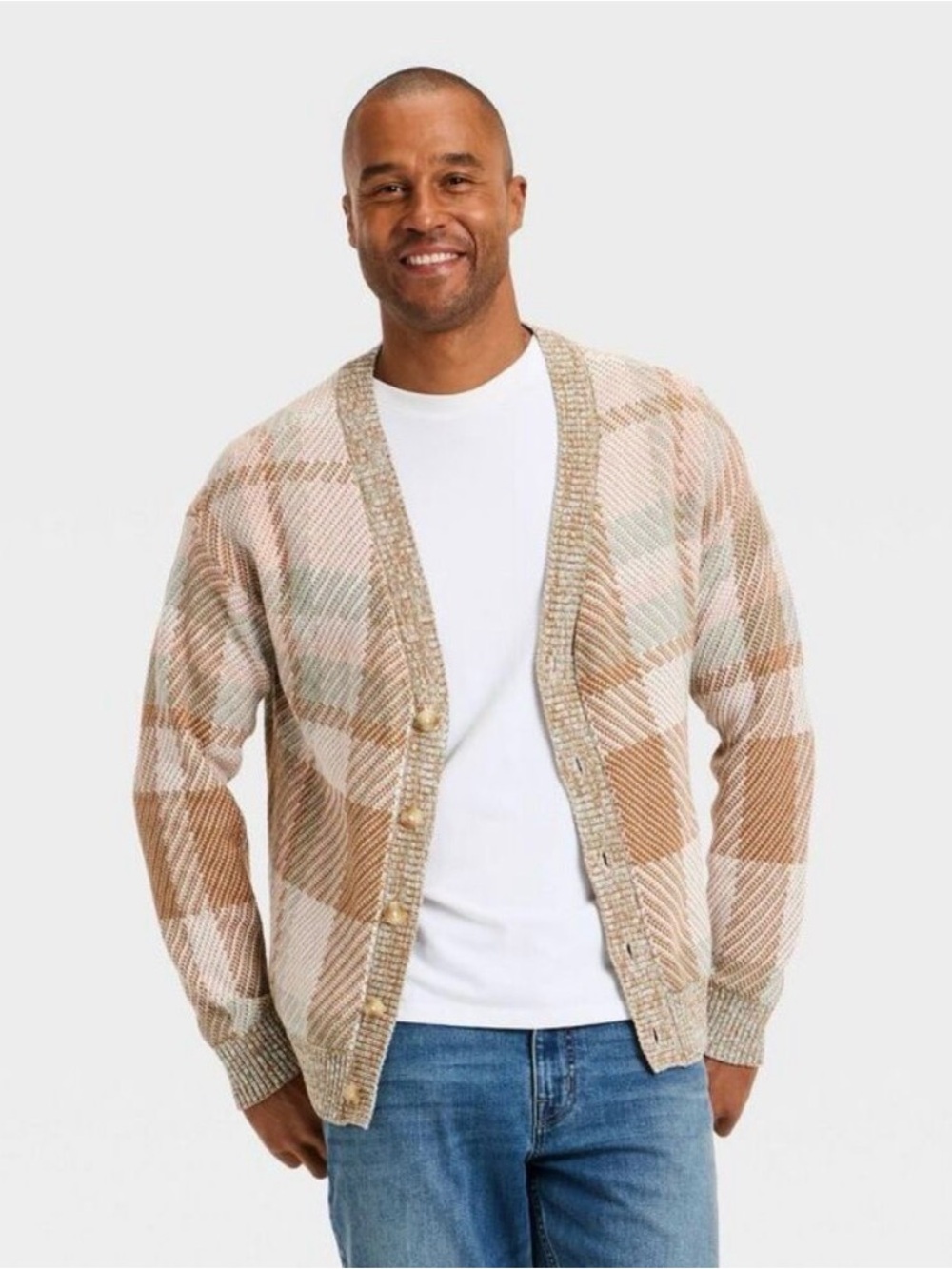 Men's Long Sleeve Plaid V-Neck Cardigan Sweater - Goodfellow & Co
